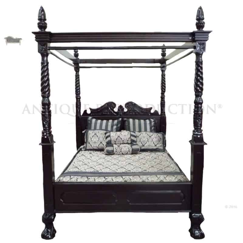 4 Poster Bed Queen Size Chippendale, Ornate Queen Size Bed