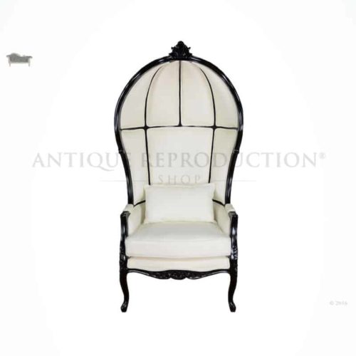 Balloon Bonnet Throne Chair Black Frame with Light Cream White Leather