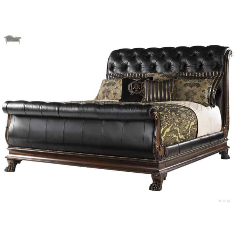 Carved Upholstered Sleigh Bed Antique, Leather Tufted Sleigh Bed