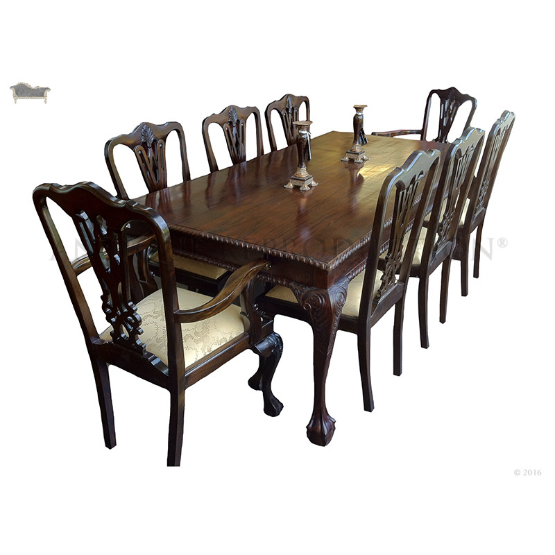 Chippendale French Dining Table And, Mahogany Dining Table Upholstered Chairs