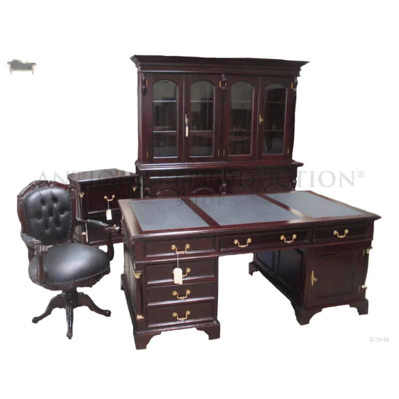Empire Office Suite Partner Desk 180cm, File Cabinet 2 Drawer and Bookcase  Vict 4 Door - Antique Reproduction Shop