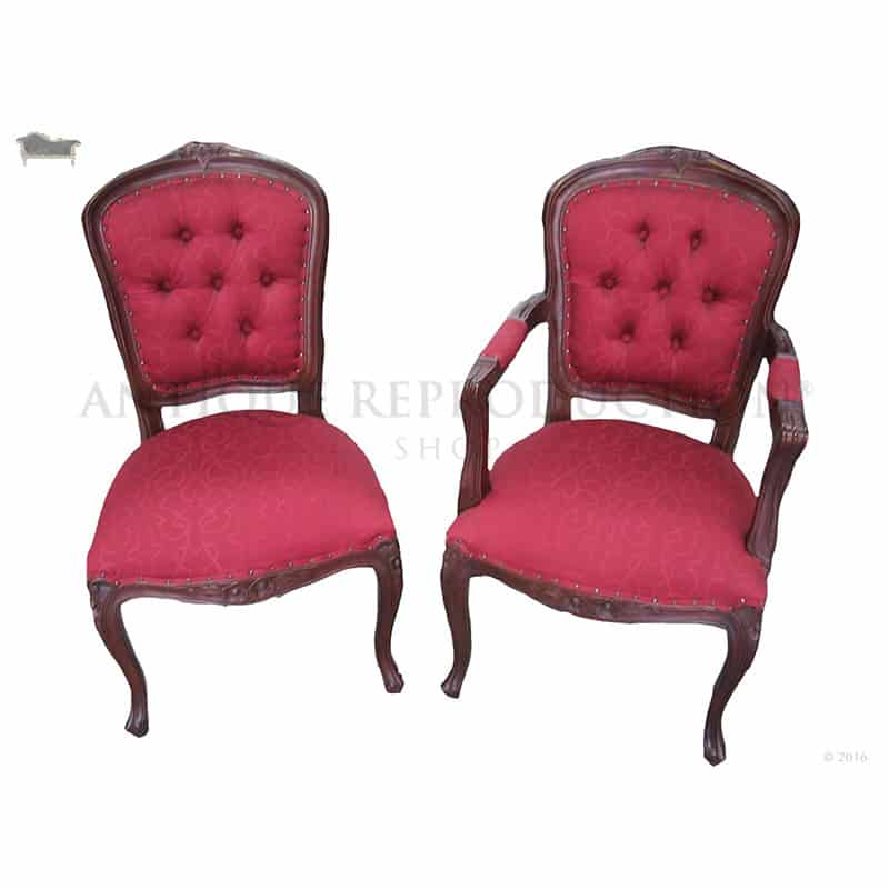 French Provincial Louis Rose Carved, Antique Dining Chairs With Arms