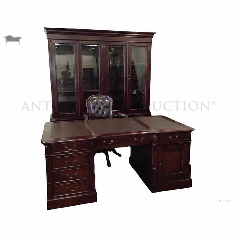 Partners Desk 180cm With Matching Office Chair And Bookcase 4 Door Set Antique Reproduction 