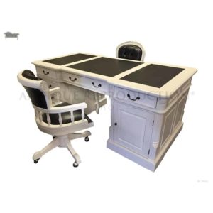 partners desk with matching office chair in french provincial antique white with black leather