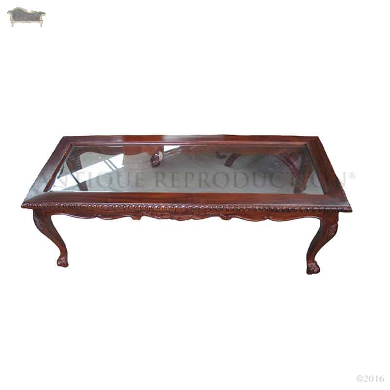 Queen Anne Coffee Table Glass Inlay, Antique Queen Anne Side Table