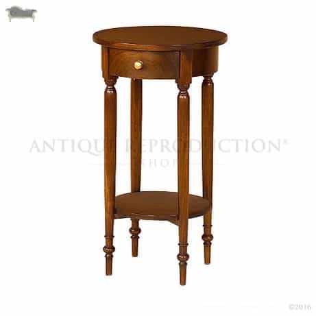 Antique Reion, Vintage Round End Table With Drawer