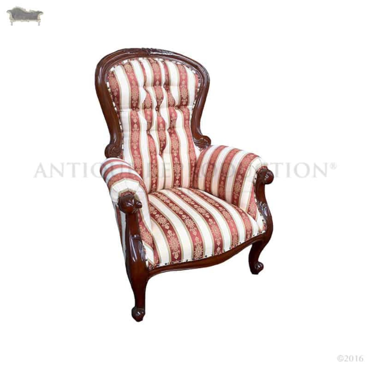 Victorian Style Grandfather Chair Napoleon Stripe - Antique Reproduction  Shop