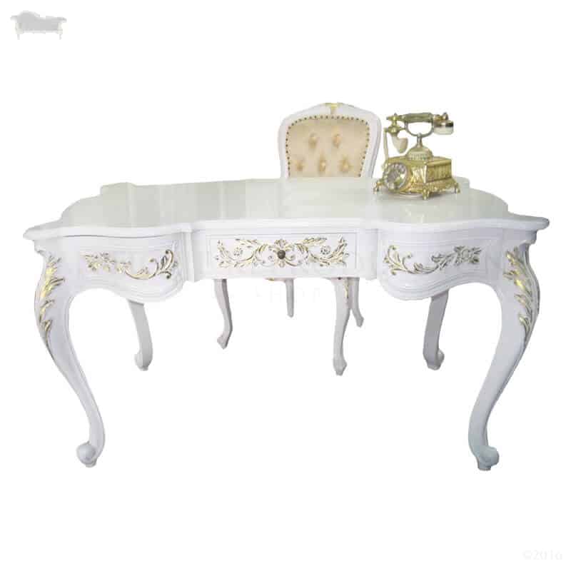 French Provincial Louis Style Carved, White French Provincial Writing Desk