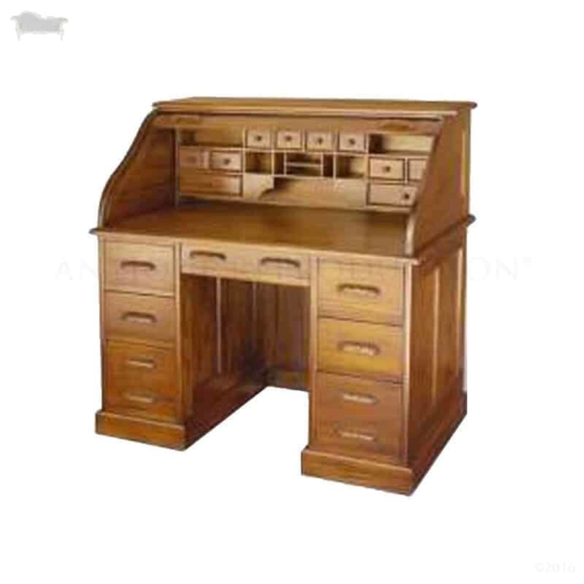  Roll Top Desk Solid Oak Wood - 54 Inch Deluxe Executive Rolltop  Desk Burnished Walnut Stain for Home Office Secretary Organizer Roll Hutch  Top Easy Assembly Quality Crafted Construction : Home