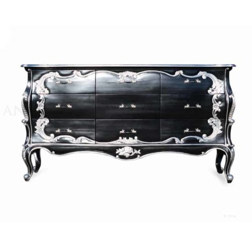 Black and Silver Chest of Drawers French Provincial