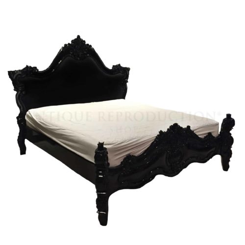 French Heavy Carved Bed with Plain Upholstery