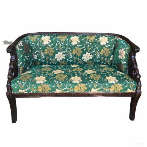 Neo Classical Swan Carved 2 Seater Lounge Green Love Seat
