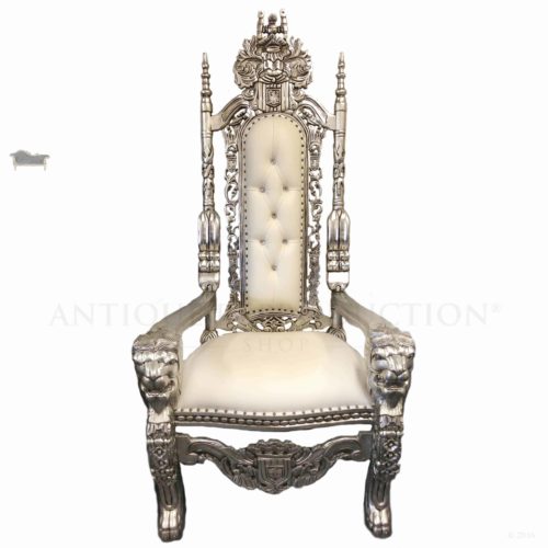 Chair Lion King Throne Silver and Cream