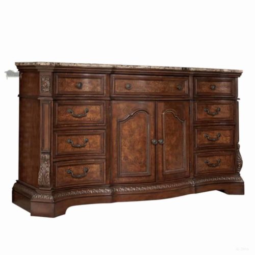 American French Provincial Chest of Drawers with Cabinet and Marble Top