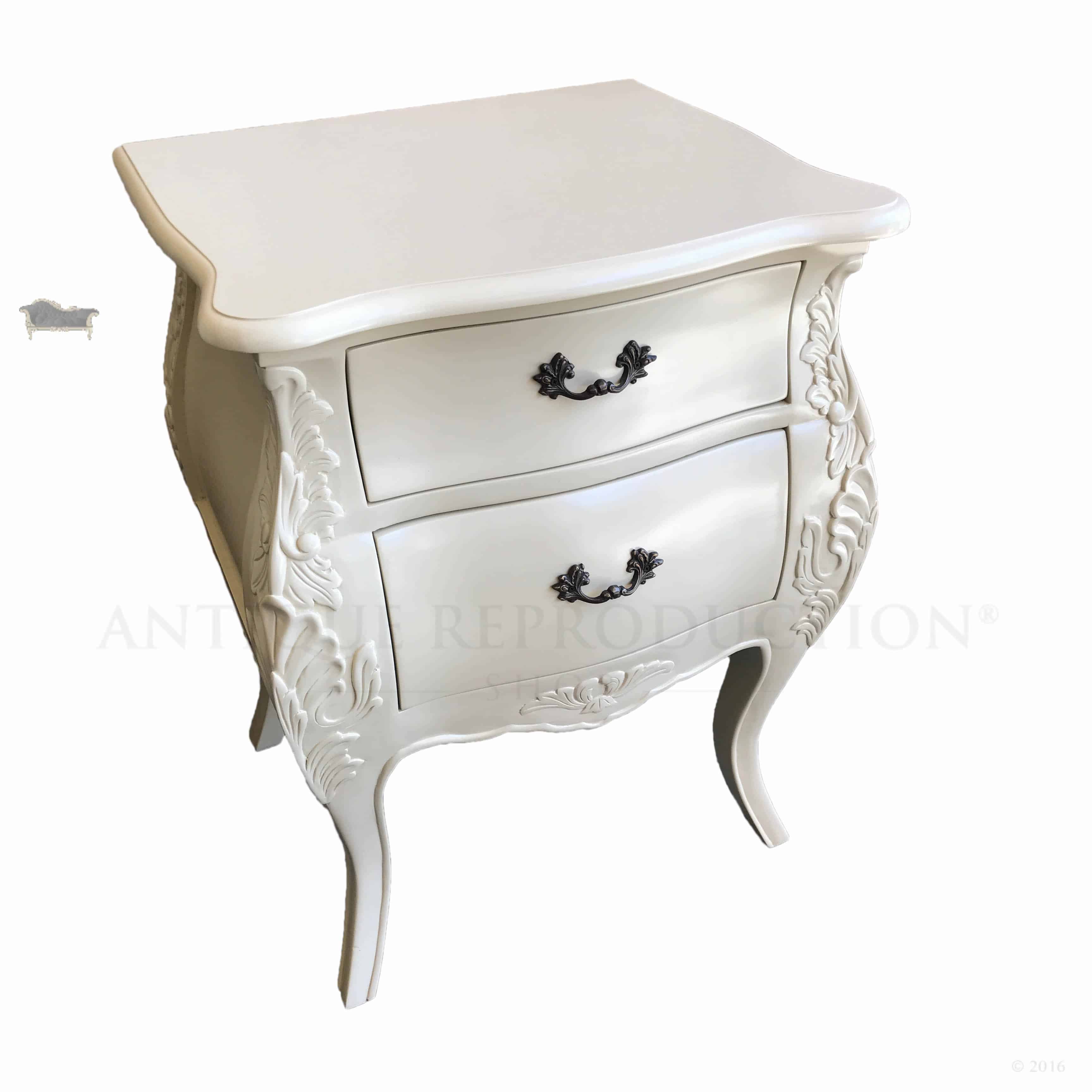 French Rococo Style Furniture Antique White 2 Drawer Bedside Side Table Cabinet 