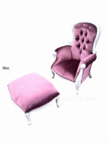 Grandfather Chair Pink Velvet with Lounge Stool