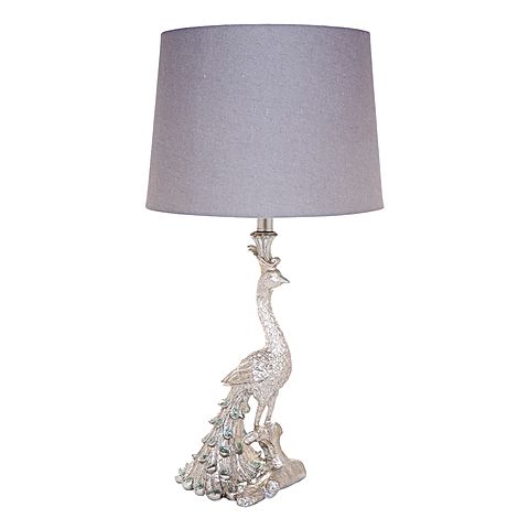 Silver Peacock Table Lamp