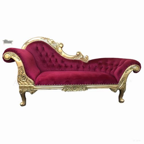 Chaise Lounge French Provincial Red and Gold Leaf