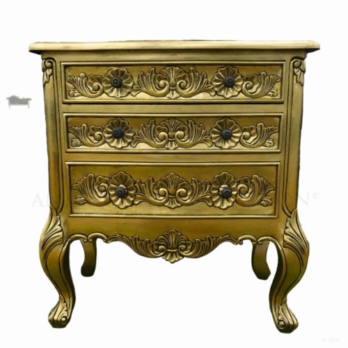 French Flower Carved Low Boy Bedside Chest