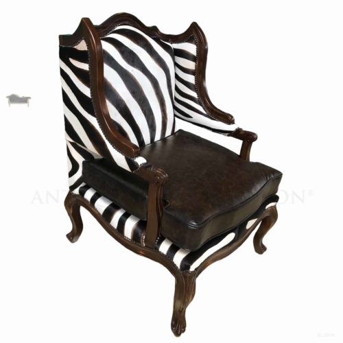 Georgian Zebra Print Leather Wing Chair