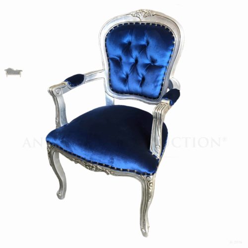 Louis Rose Carved Carver Arm Chair Blue