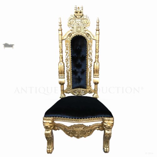 Lion King Throne Chair Black with Antique Gold