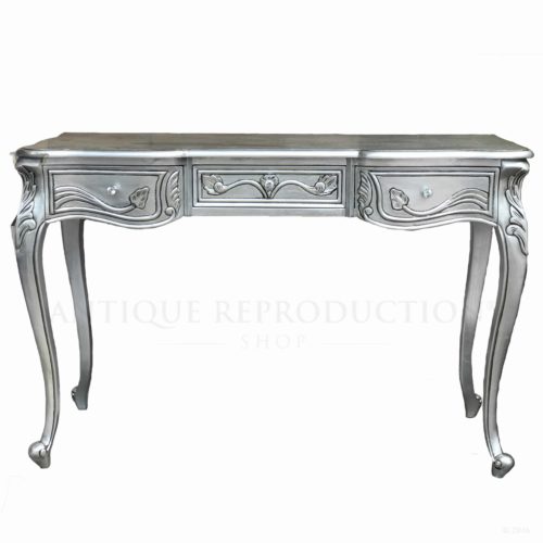 French Provincial Louis Console Table Antique Silver