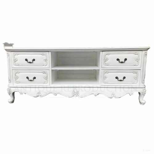 French TV Stand Cabinet Antique White Finish