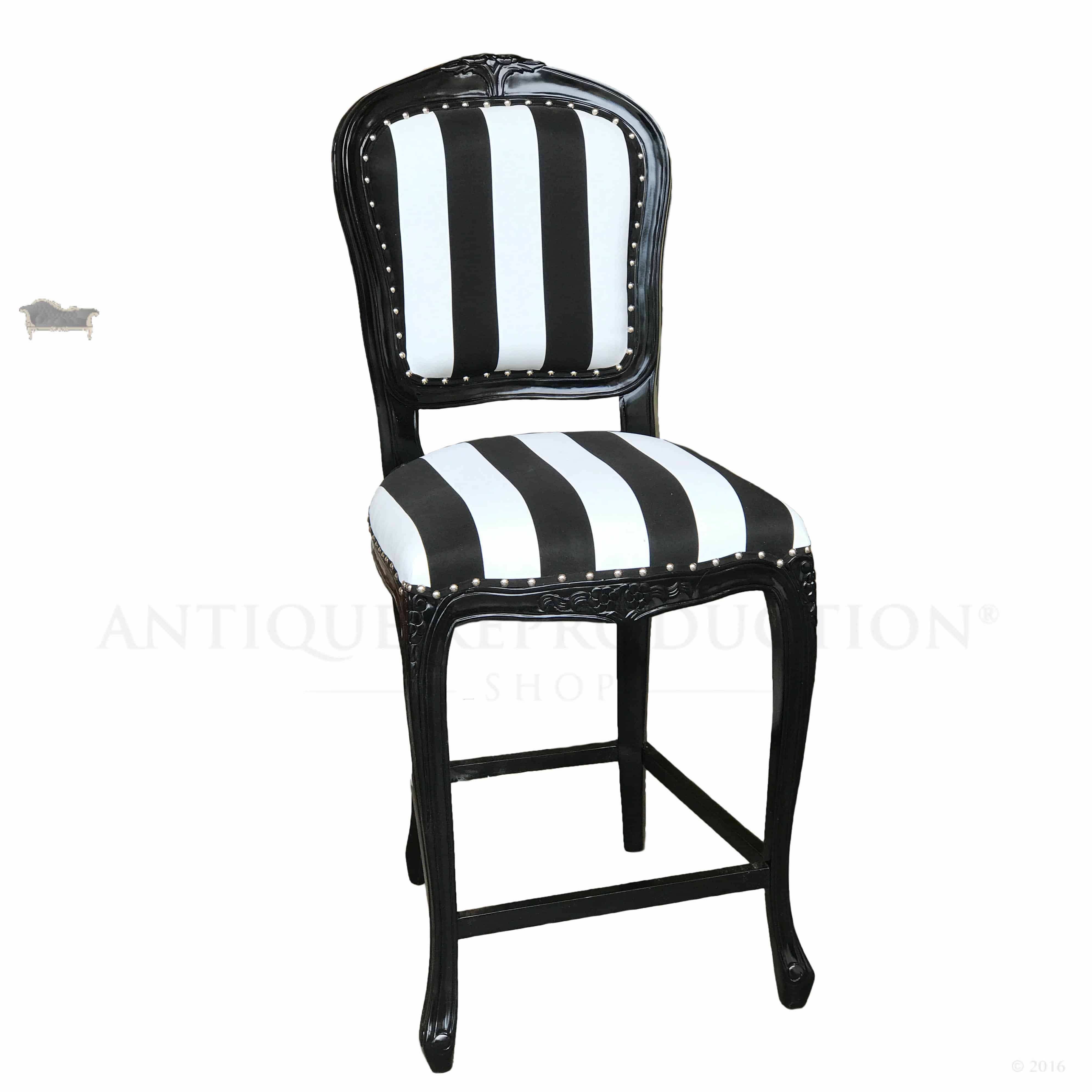 Louis Rose Carved Bar Stool French, Striped Bar Stools