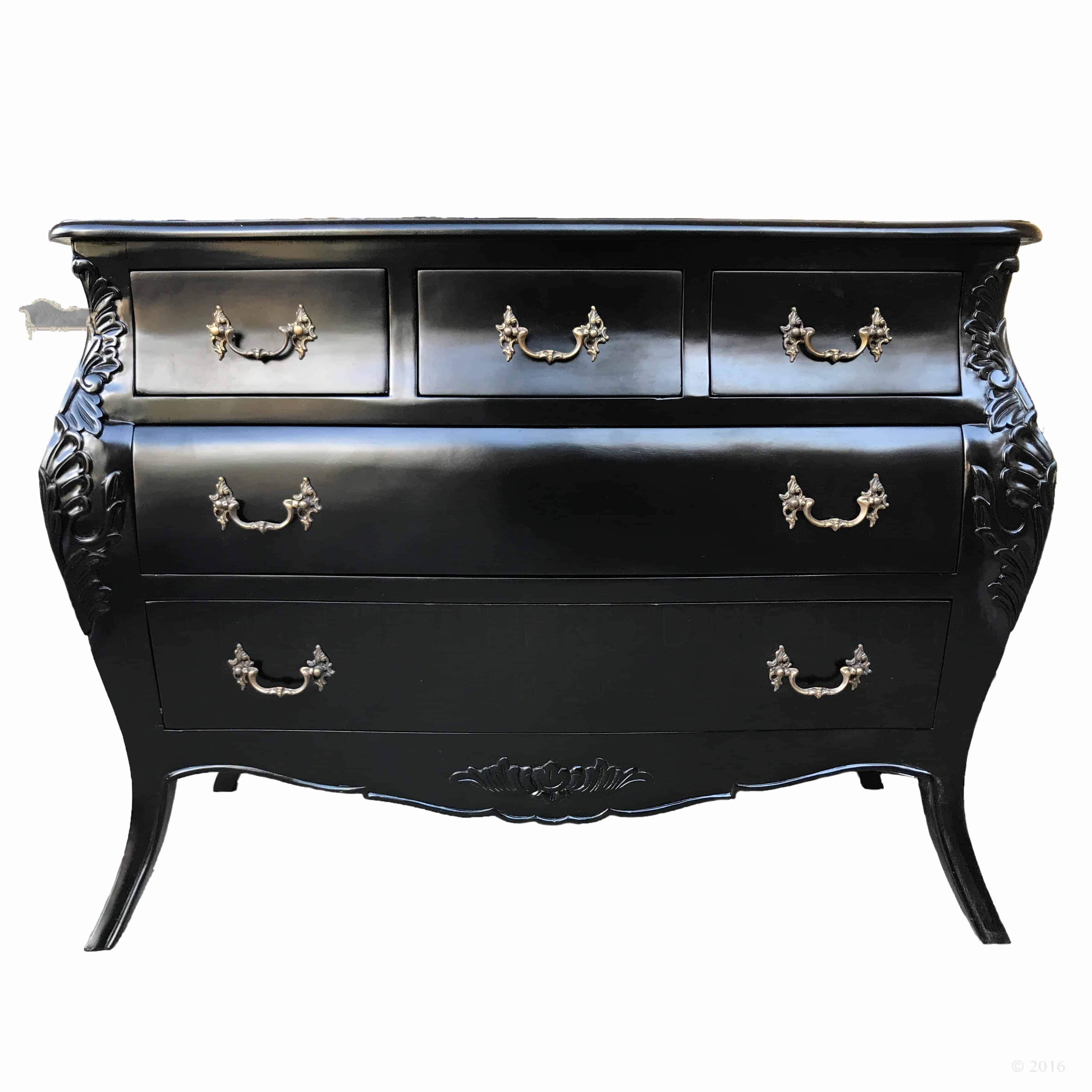 Bombay Chest 5 Drawers Black French Provincial Antique Reproduction Shop