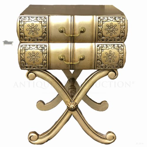 Antique Gold Book 2 Drawer End Table Night Stand