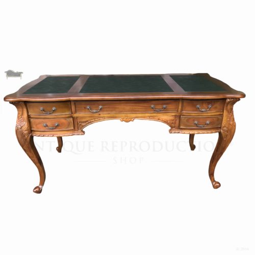 Desk French Provincial 5 Drawer Pecan with Black Inlay
