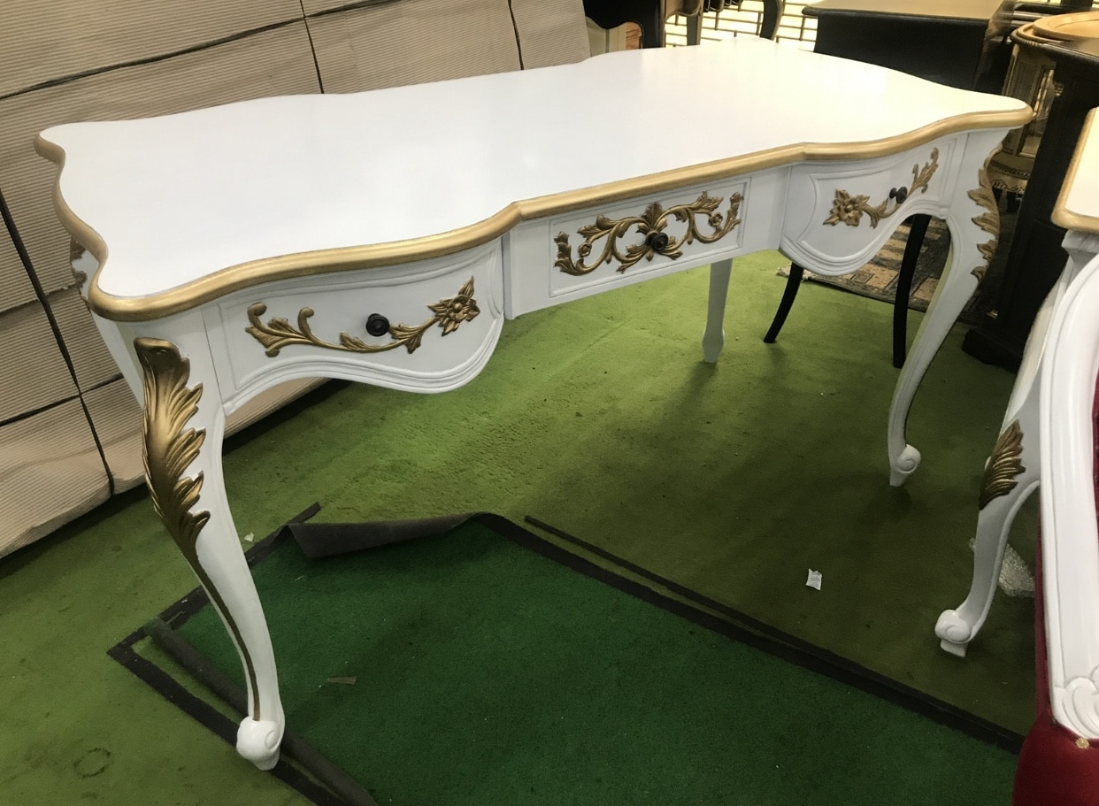 French Provincial Desk White And Gold Clearance Antique