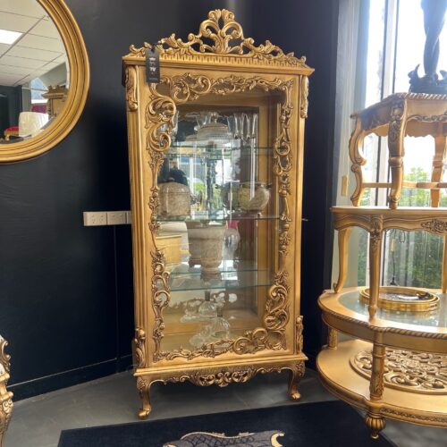 Antique Gold French Baroque Carved Ornate Display Cabinet - Antique Gold