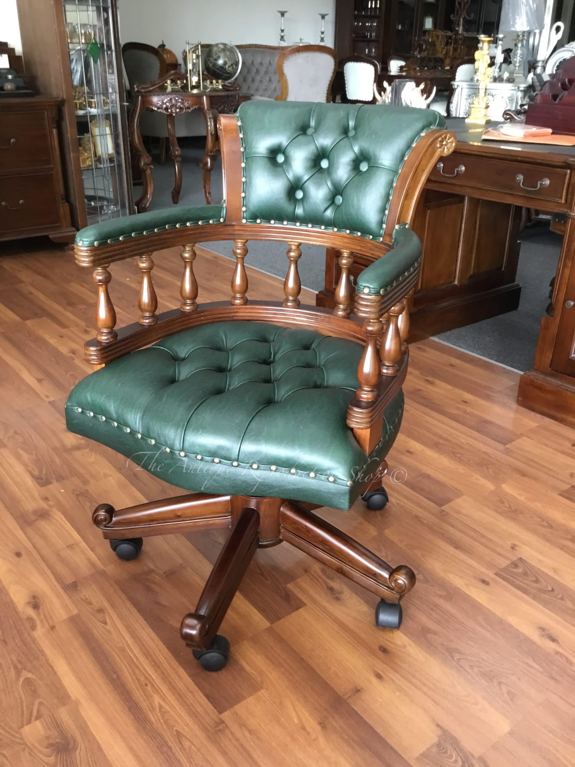 antique wooden desk chair on wheels