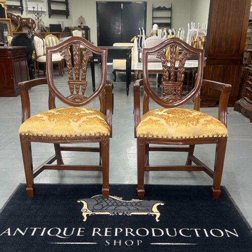 2x Adam Shield Carver Dining Chairs - Damask Madrid Mustard Upholstery