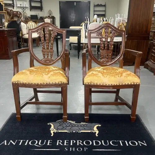 2x Adam Shield Carver Dining Chairs - Damask Madrid Mustard Upholstery