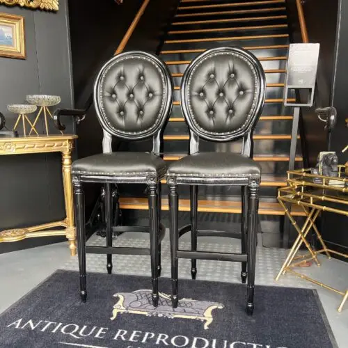 Black French Oval Bar Stool Set of 2