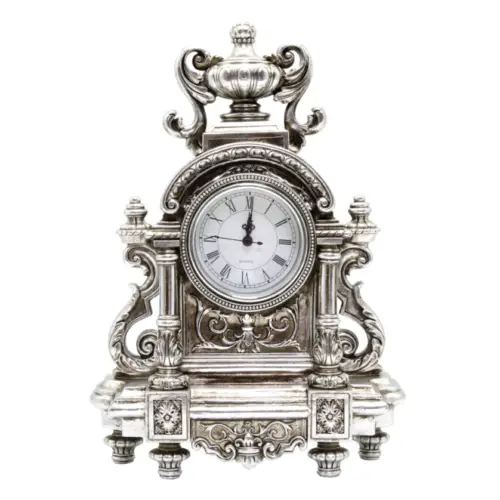 French Silver Table Clock 39cm