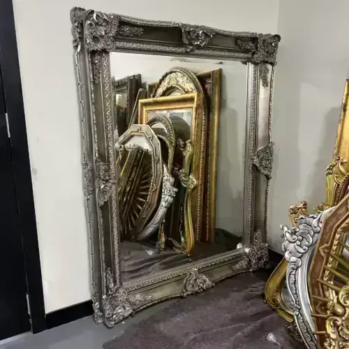 French Provincial Antique Silver Mirror Large