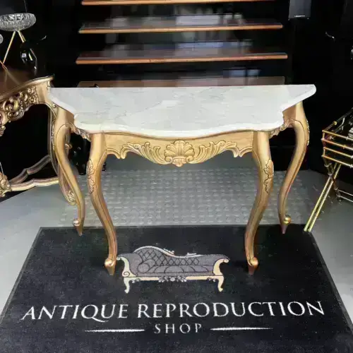 French Classic Console Entry Table Antique Gold with Marble - Sold