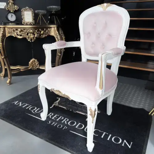 SOLD - Provincial French Chair Baby Pink White & Gold