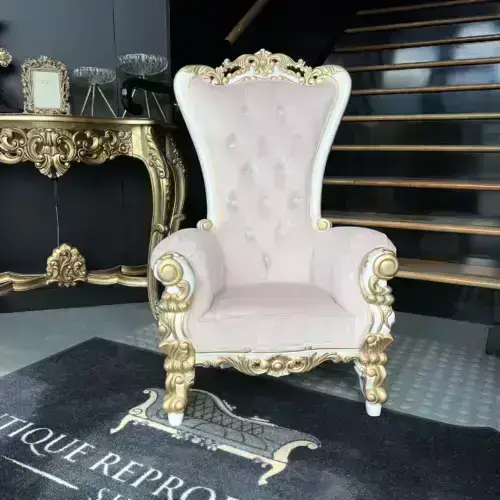 Mini Kids Event Throne Chair Baby Pink White & Gold