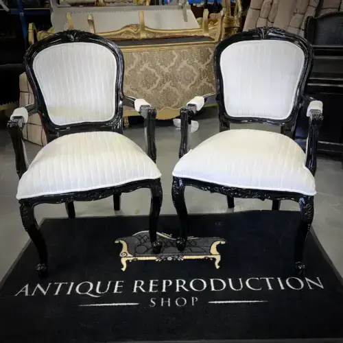 SOLD - French Arm Chair White Regency Stripe