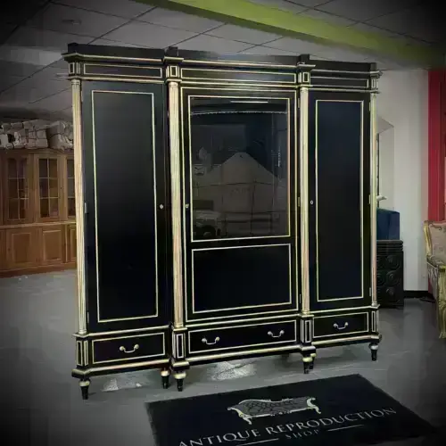 French Vitrine Cabinet Black & Gold