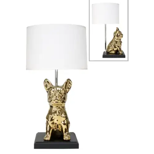 Gold French Bulldog Table Lamp With Shade - OUT OF STOCK