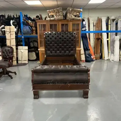 Tea Brown Carved Upholstered Sleigh Bed