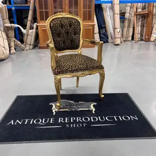 Louis Rose Carved Arm Chair Carver - Zambia Leopard Print Premium fabric