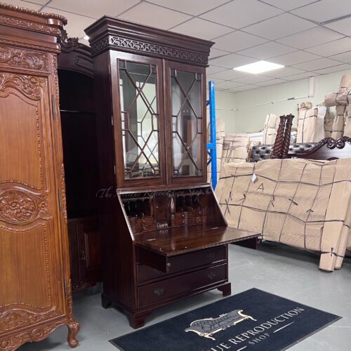 Traditional Letter Writing Tilt Top Desk With Bookcase - Medium Tea Brown