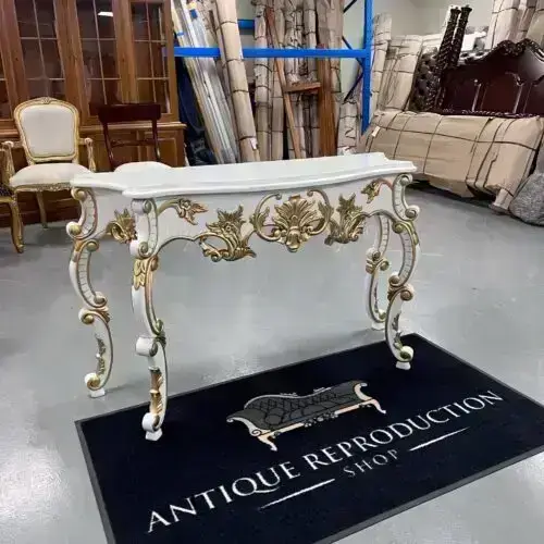 French Provincial Neo Rococo Console Table - white With Gold Highlights